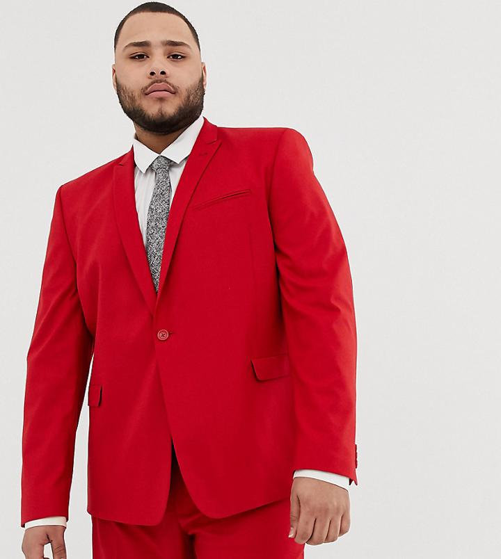 Asos Design Plus Skinny Suit Jacket In Red - Red