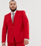 Asos Design Plus Skinny Suit Jacket In Red - Red