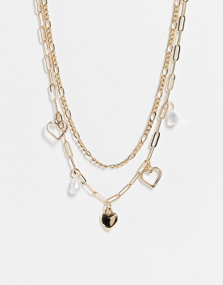 Topshop Heart And Pearl Multirow Choker Necklace In Gold
