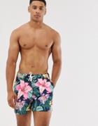 Abercrombie & Fitch 5 Inch Exploded Floral Print Swim Shorts In Black - Black