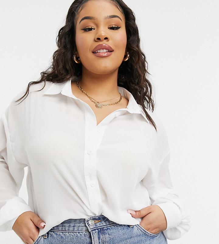 In The Style Plus Exclusive Balloon Sleeve Shirt In White