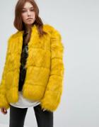 Bershka Faux Fur Jacket - Yellow