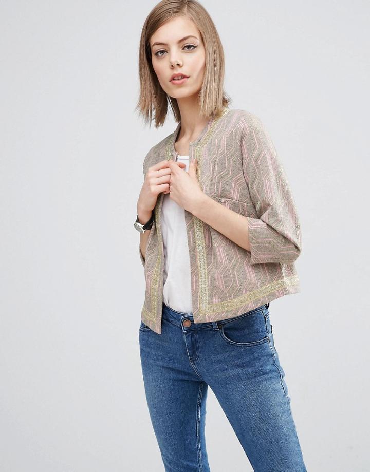Asos Jacket In Sparkly Jersey Jacquard Co-ord - Pink