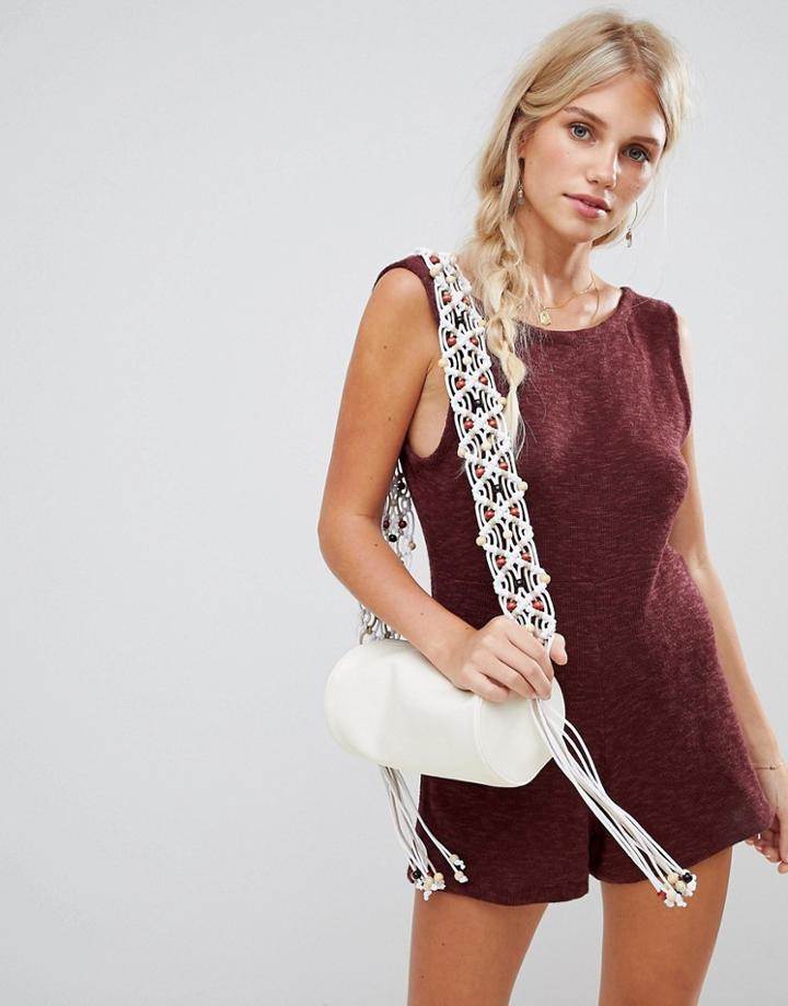 Zulu & Zephyr Vacation Knit Beach Romper With Low Scoop Back In Burgundy-red