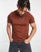 Asos Design Organic Blend T-shirt With Roll Sleeve In Dark Brown