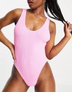 Asos Design Crinkle Scoop Swimsuit In Pink