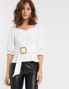 River Island Crop Blouse With Puff Sleeves In White