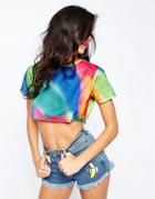 Asos Super Crop T-shirt In Spray Wash - Multi