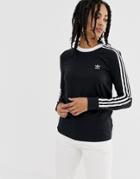 Adidas Originals Adicolor Three Stripe Long Sleeve T-shirt In Black - Black