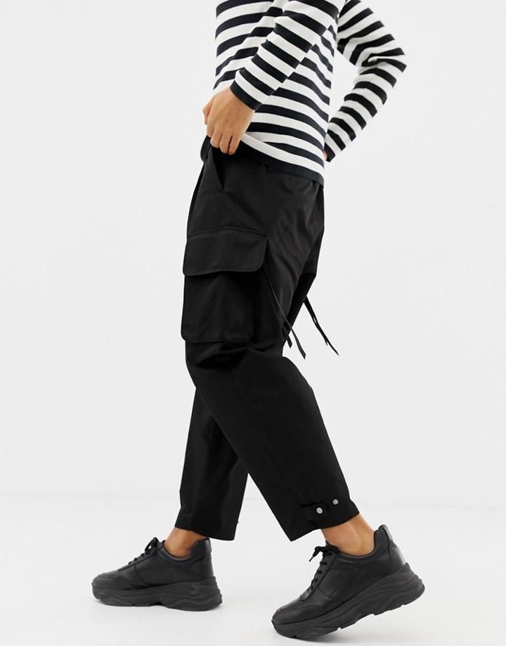 Asos Design Cargo Pants With Strapping In Black - Black