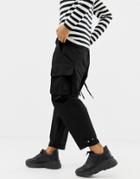 Asos Design Cargo Pants With Strapping In Black - Black