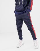 Criminal Damage Check Skinny Jogger In Navy With Side Stripe