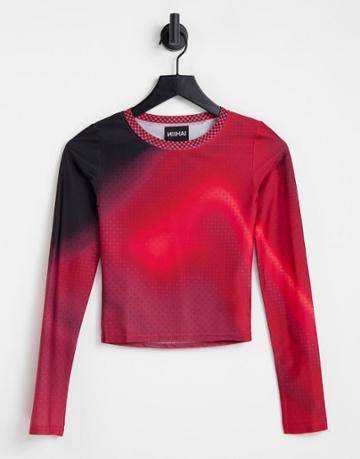 Niihai Long Sleeve Fitted T-shirt In Infrared Marble