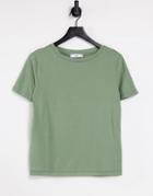 Mango Organic Cotton Round Neck T-shirt In Khaki-green