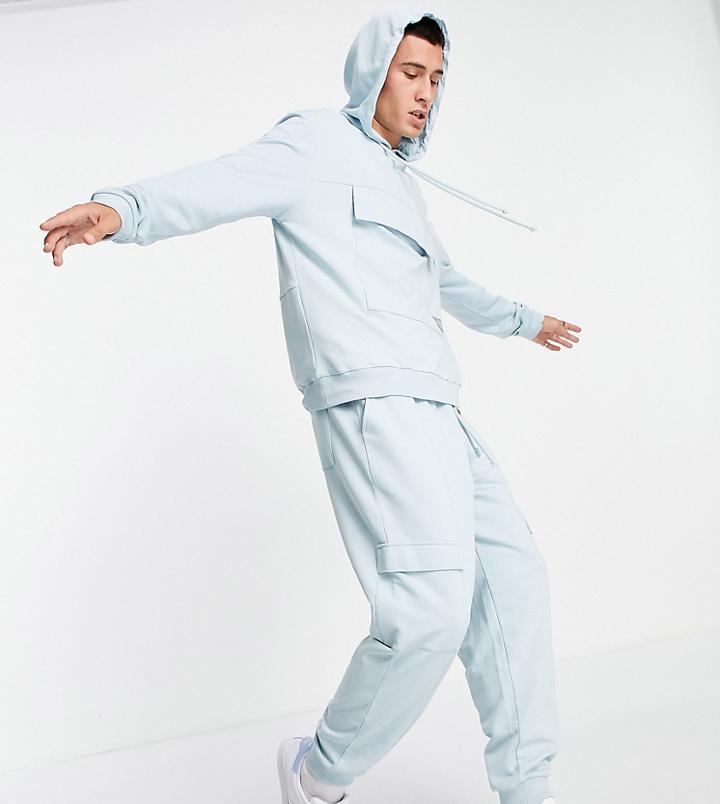 Asos Unrvlld Spply Matching Relaxed Sweatpants With Logo Print And Cargo Pockets In Blue-blues