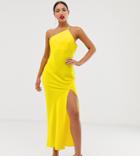 Asos Design Tall One Shoulder Midaxi Dress In Satin With Drape Back-yellow