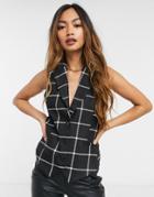 Asos Design Mono Grid Plaid 3 Piece Suit Vest-multi