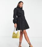 River Island Tall Belted Mini Shirt Dress In Black
