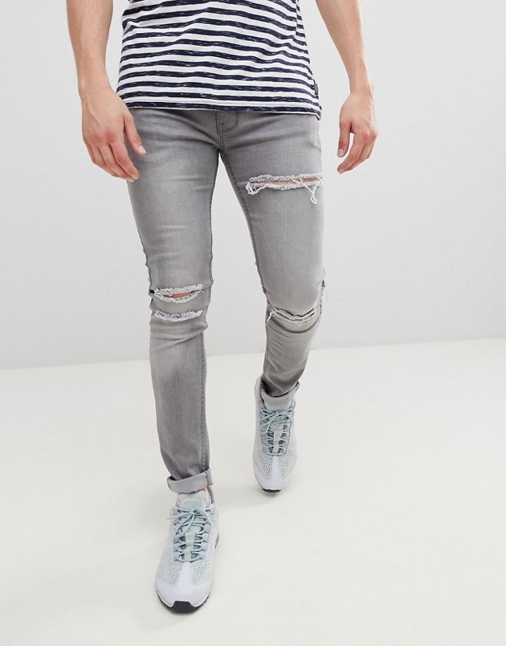 Soul Star Skinny Stretch Rip Deo Jeans In Washed Black