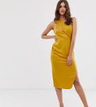 Asos Design Midi Dress In Satin With Spliced Bodice - Gold