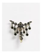 Asos Design Floral And Crystal Tie Pin In Burnished Gold Tone