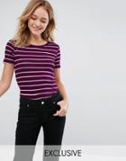 Monki Stripe Crew Neck T-shirt - Red