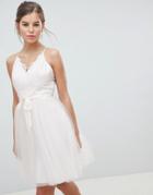 Chi Chi London 3d Lace Detail Midi Prom Dress With Tie Detail-pink