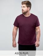 Asos Plus T-shirt With Crew Neck And Roll Sleeve In Red - Red