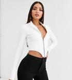 Asos Design Tall Crop Tuxedo Top In White