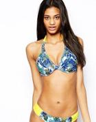 Panache Cleo Swim Carmen Halter Plunge Bikini Top - Tropical Print