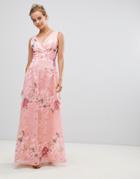 Little Mistress Embroidered Lace Maxi Dress - Pink