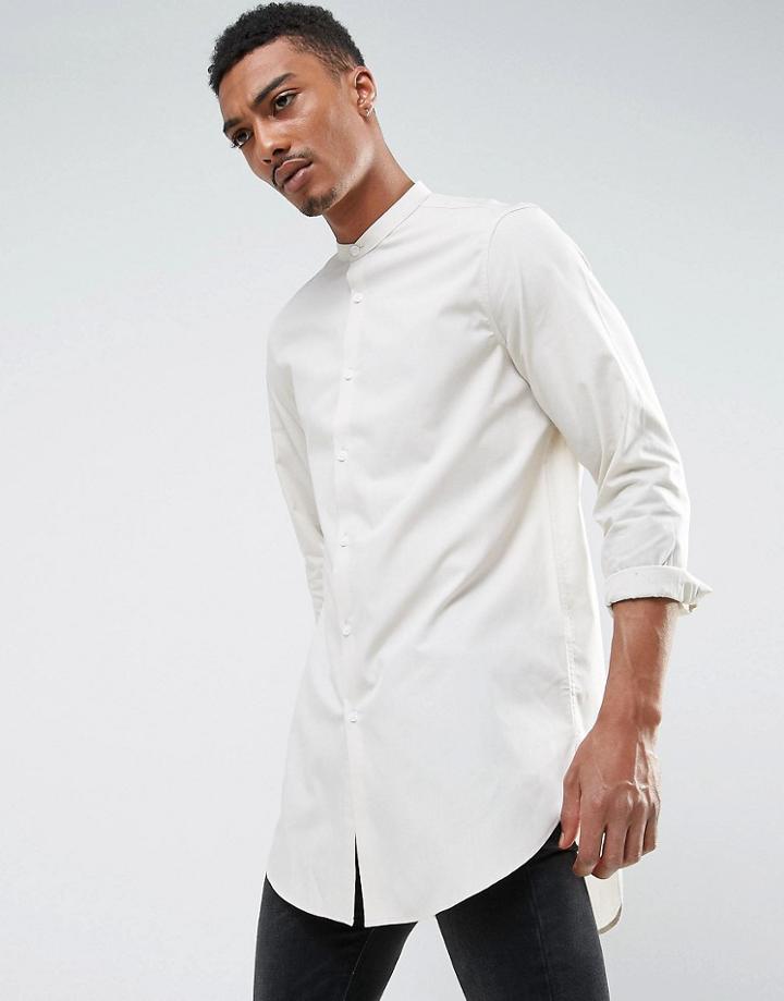 Asos Regular Fit Super Longline Shirt In Light Gray - Gray