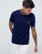 Fred Perry Tipped Knitted T-shirt In Navy - Navy