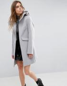 Asos Hooded Slim Coat With Zip Front - Gray