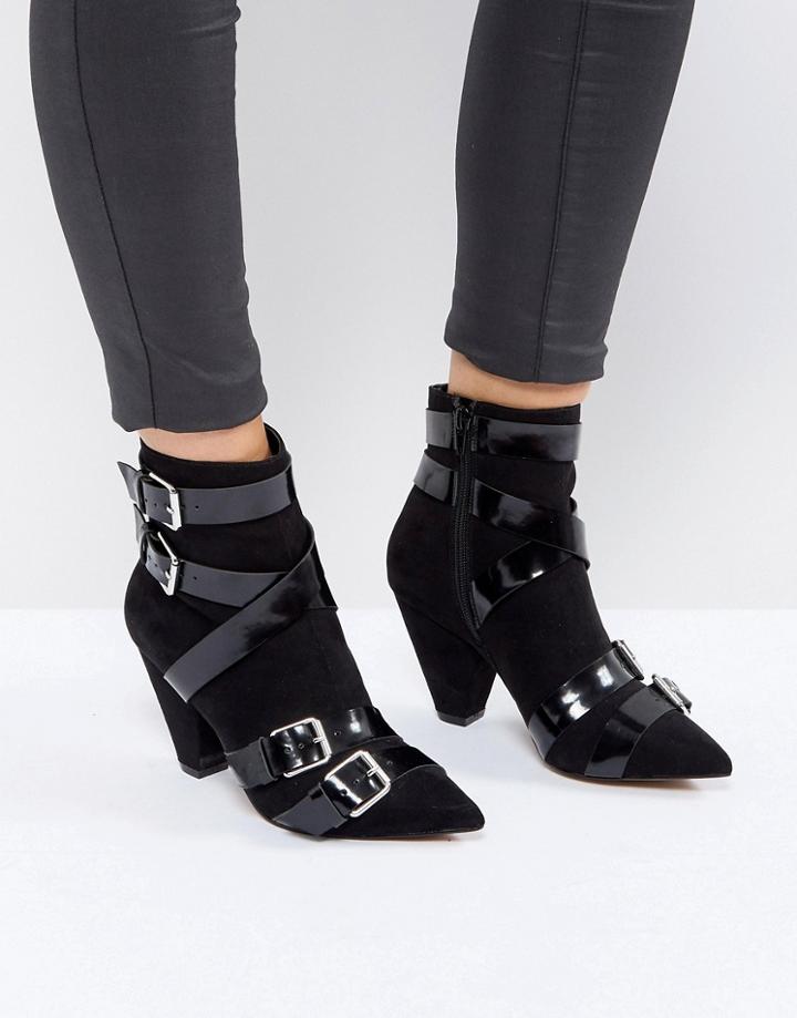 Asos Robin Multi Strap Cone Heel Boots - Black