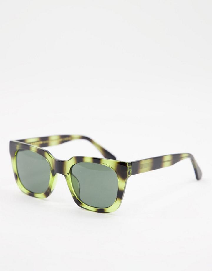A.kjaerbede Nancy Unisex 70s Square Sunglasses In Dark Green Tort