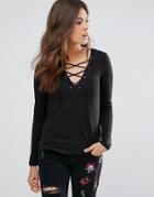 Only Elcos Sandy Lace Up Long Sleeved Tee - Black