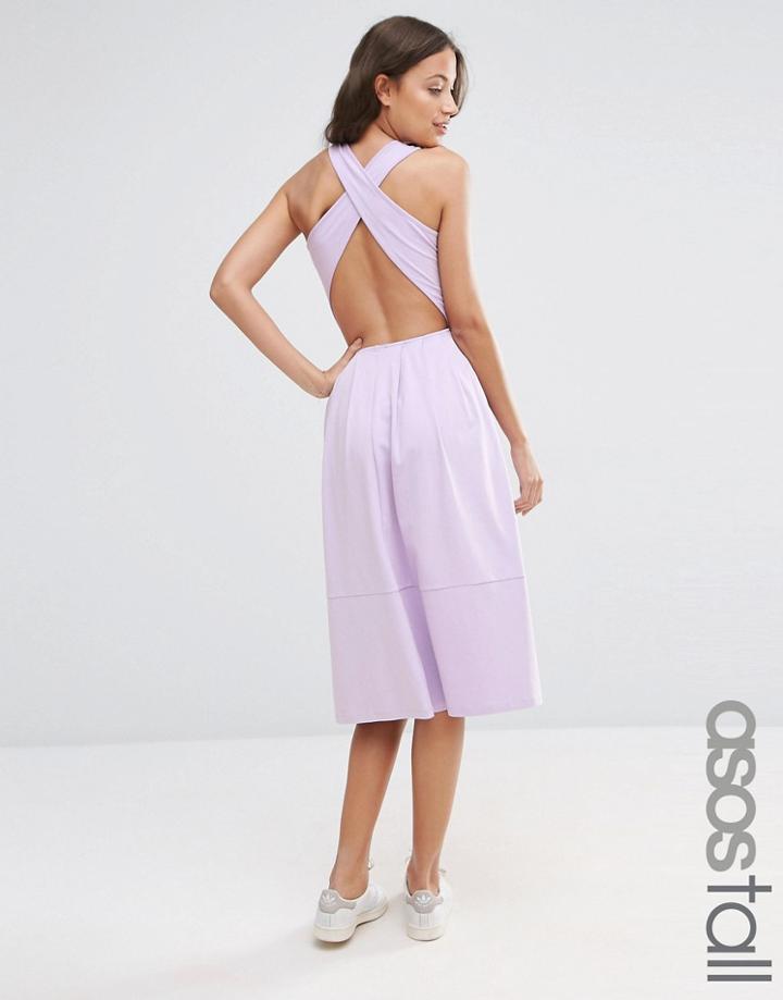Asos Tall Midi Skater Dress With Cross Back - Dusky Lilac