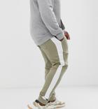 Asos Design Plus Skinny Sweatpants With Side Stripe In Light Khaki-green