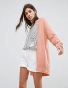 Asos Chunky Knit Cardigan In Wool Mix - Pink