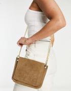 Urbancode Suede Flapover Chain Strap Crossbody Bag In Taupe-neutral