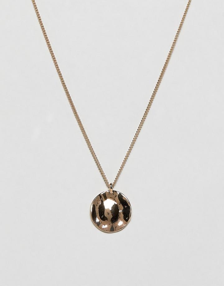 Weekday Hammered Circle Pendant Necklace - Gold