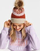 Boardmans Knitted Leopard Print Faux Fur Pom Beanie In Rust-orange