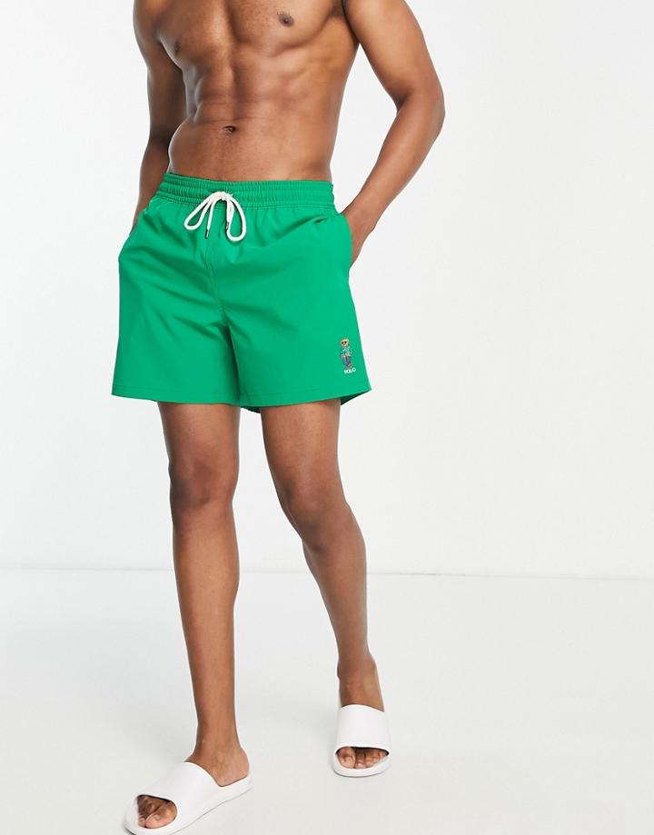 Polo Ralph Lauren Traveler Bear Logo Mid Swim Shorts In Mid Green