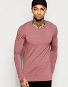 Asos Muscle Long Sleeve T-shirt With Crew Neck - Red