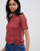 Oasis Crochet Top In Red - Multi