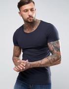 Asos Muscle Fit Scoop Neck T-shirt In Navy - Navy