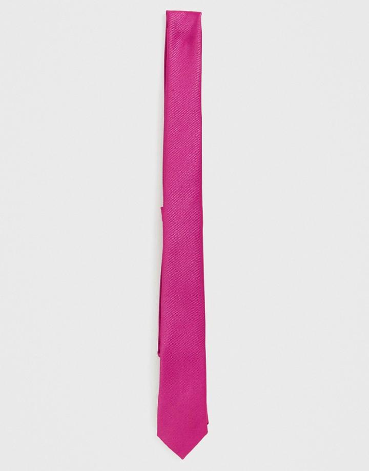 Asos Design Wedding Slim Tie In Bright Pink - Pink