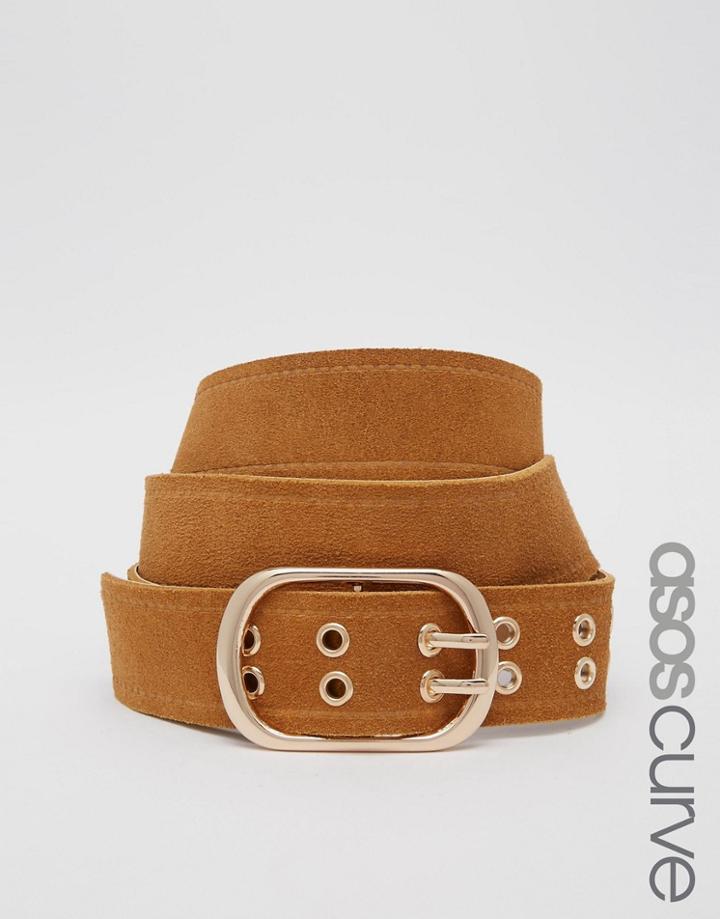 Asos Curve Eyelet Double Prong Suede Jeans Belt - Tan