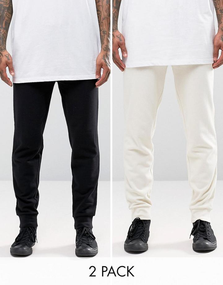 Asos 2 Pack Skinny Jersey Joggers In Black And Beige - Multi